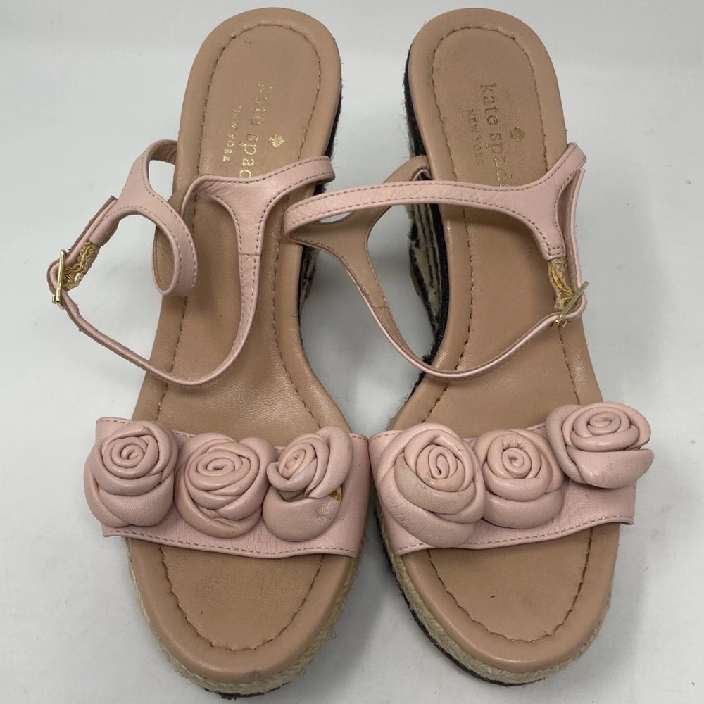 kate spade Pink Floral Leather Wedge Sandals